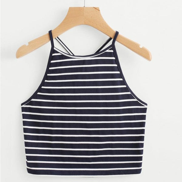 Women's Striped Summer Short Cropped Tops