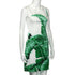 Casual Green Leaf White Summer Dress